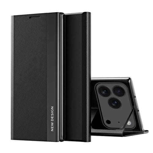 Funda de cuero con adsorción lateral galvanizada para iPhone 17 Pro (negra)