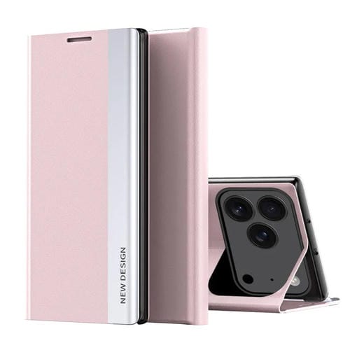 Funda de cuero con adsorción lateral galvanizada para iPhone 17 Pro Max (rosa)