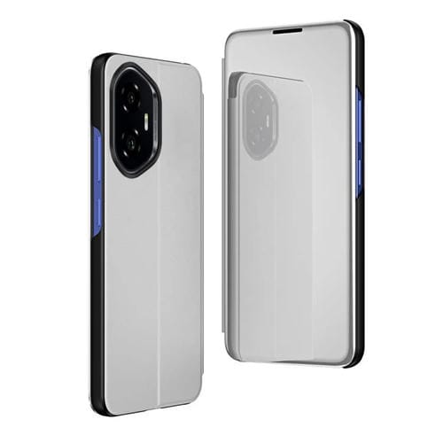 Funda de Cuero con Tapa Horizontal y Espejo para Honor 300 Pro con Soporte (Plateada)