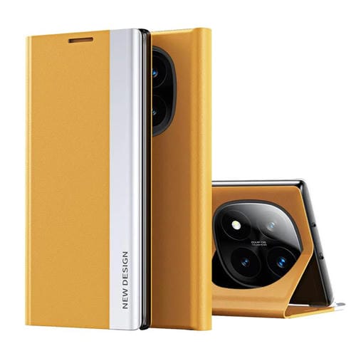 Funda de Cuero con Adsorción Lateral Galvanizada para Xiaomi Redmi Note 14 Pro+ 5G (Amarilla)