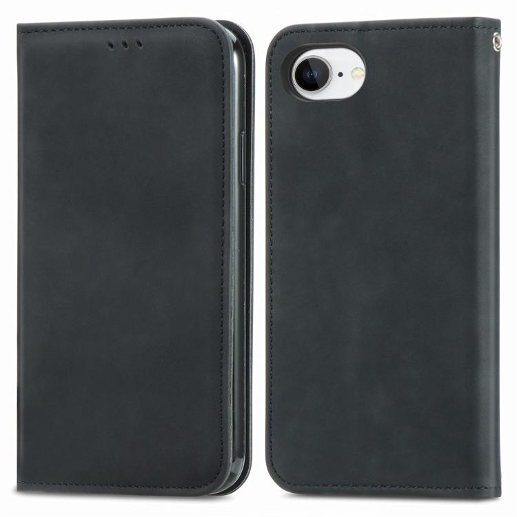 Funda de Cuero con Tapa Magnética y Tacto Retro para iPhone 16E (Negra)