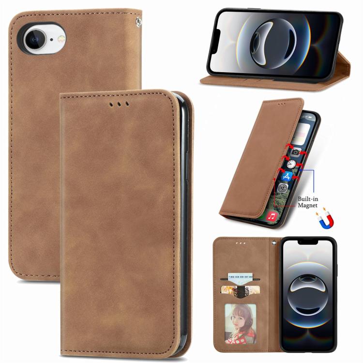 Funda de Cuero con Tapa Magnética para iPhone 16E (Marrón)