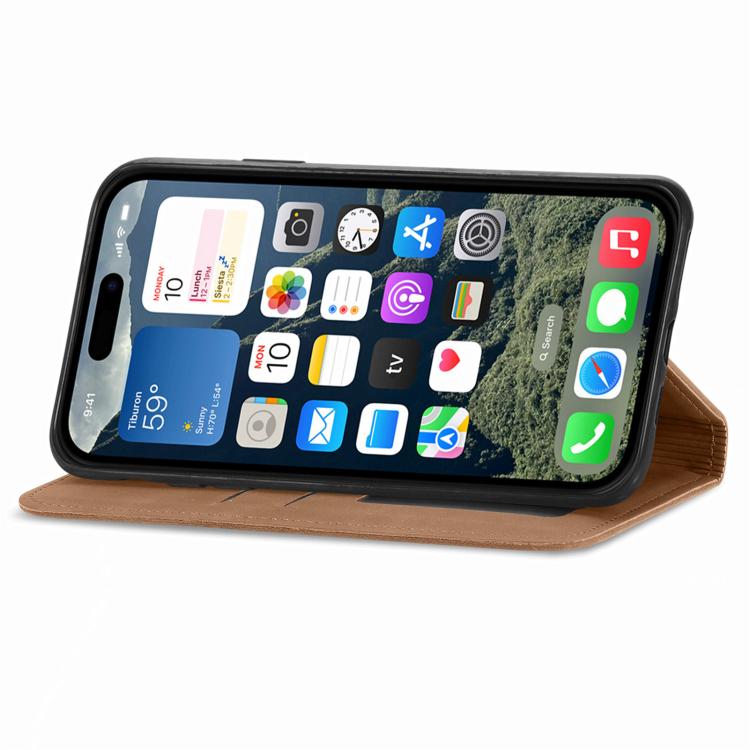 Funda de Cuero con Tapa Magnética para iPhone 16E (Marrón)