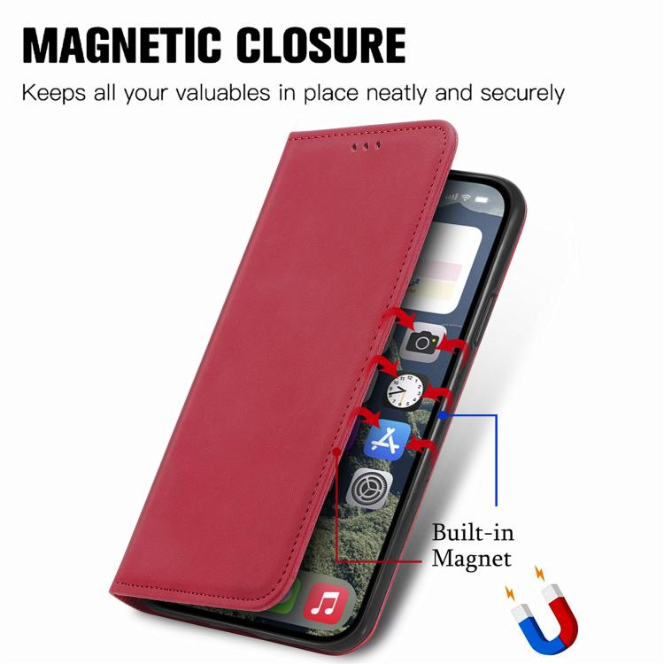 Funda de Cuero con Tapa Magnética para iPhone 16E (Rojo)