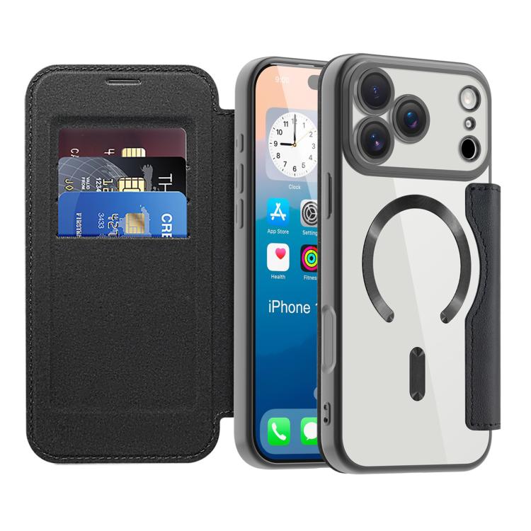Funda de cuero antirrobo MagSafe RFID para iPhone 17 Pro Max (negro)