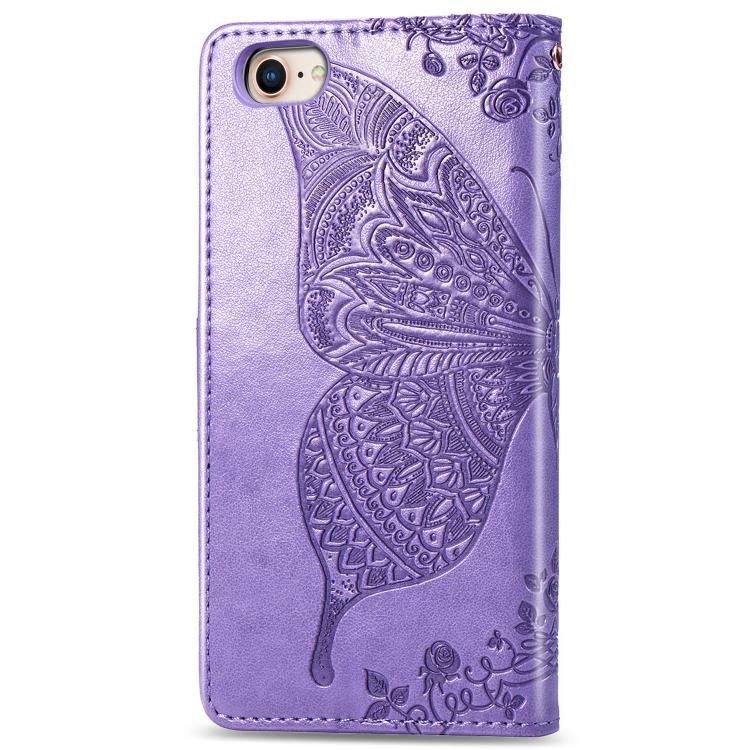 Funda de Cuero para iPhone 16E con Relieve de Mariposa y Flor (Lavanda)