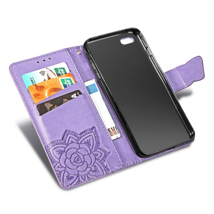 Funda de Cuero para iPhone 16E con Relieve de Mariposa y Flor (Lavanda)