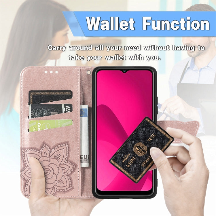 Funda de Cuero para iPhone 16E con Relieve de Mariposa y Flor (Lavanda)