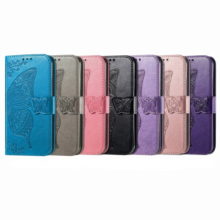 Funda de Cuero para iPhone 16E con Relieve de Mariposa y Flor (Lavanda)