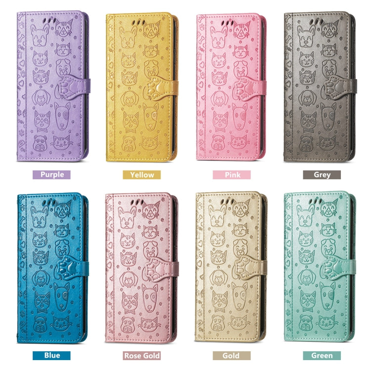 Funda de Piel con Relieve de Gato y Perro para iPhone 16E (Gris)