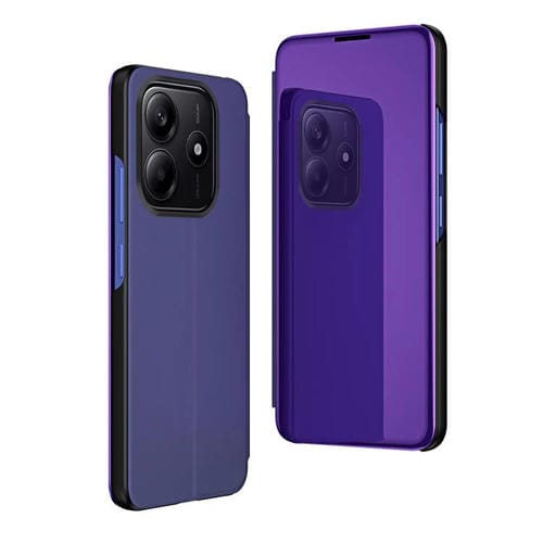 Funda de Cuero con Tapa Horizontal y Espejo Chapado para Xiaomi Redmi Note 14 5G con Soporte (Morado y Azul)