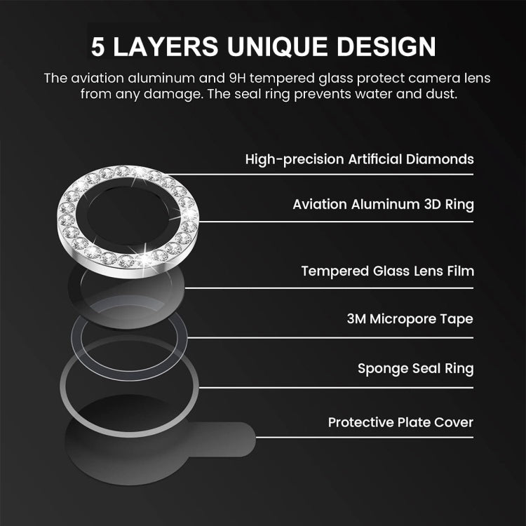 Película de vidrio Enkay para iPhone 15/15 Plus Lente de cámara con anillo de diamante antirreflectante (Negro) - MOVILSTORE
