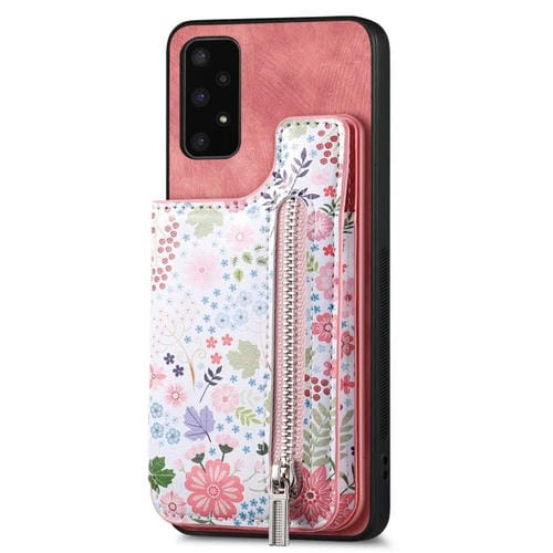 Estuche para Teléfono Samsung Galaxy A14 4G y 5G con Billetera y Cremallera Pintada Retro (Rosa)