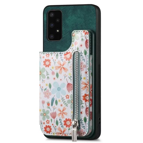 Estuche para Teléfono Samsung Galaxy M14 con Billetera y Cremallera Pintada Retro (Verde)