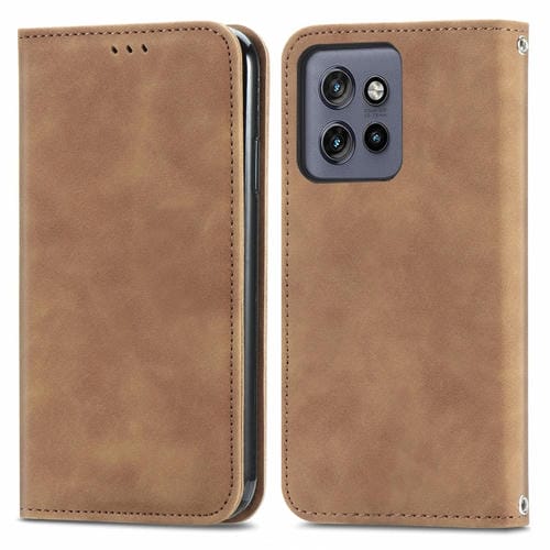 Funda de Cuero con Tapa Magnética y Tacto Retro para Motorola Edge 50 Neo (Marrón)