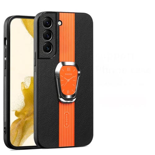 Estuche Magnético Samsung Galaxy S22+ 5G con Parte Trasera de Cuero Litchi y Soporte (Naranja)