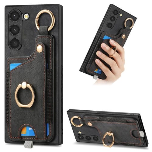 Funda para Teléfono Samsung Galaxy S22 + 5G con Bolsa para Tarjeta Anillo y Lazo (Negro)