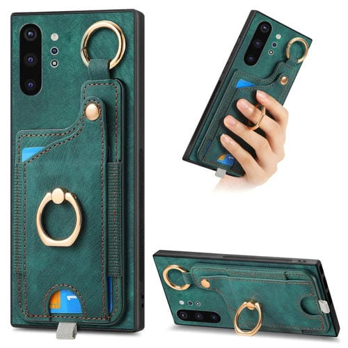 Funda para Teléfono Samsung Galaxy Note10 con Bolsa para Tarjeta Anillo y Lazo para Colgar (Verde)