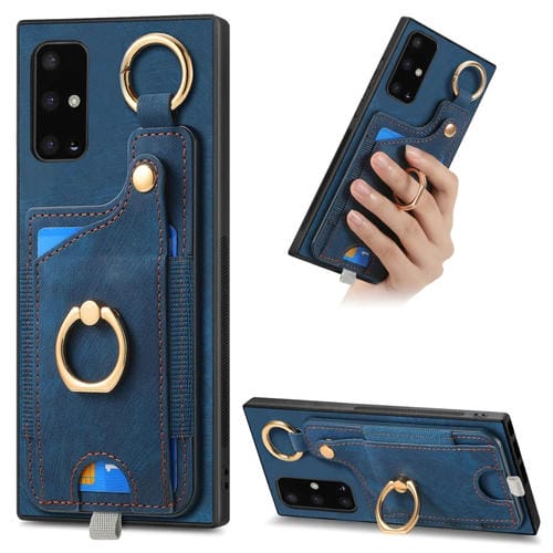 Funda para Teléfono Samsung Galaxy A71 con Bolsa para Tarjeta Anillo y Lazo (Azul)
