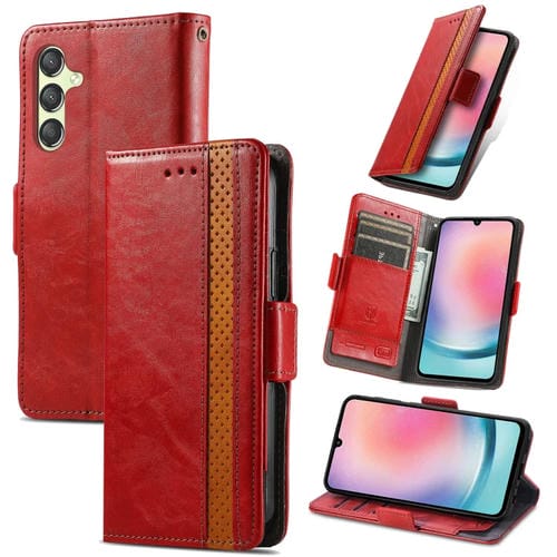 Funda para Teléfono Caseneo Splicing para Samsung Galaxy A55 con Hebilla Magnética Dual (Rojo)