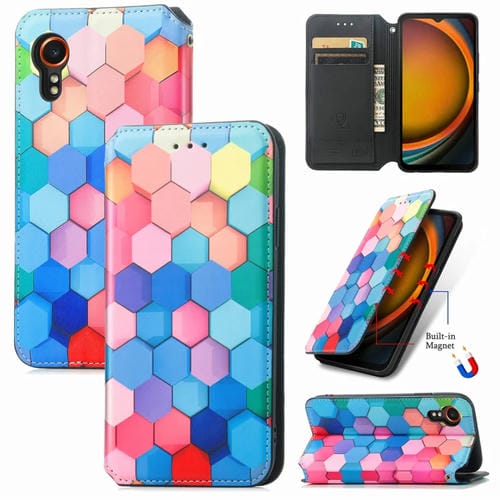 Funda para Samsung Galaxy Xcover 7 Caseneo Cuero Magnética Colorida (Cubo Colorido)