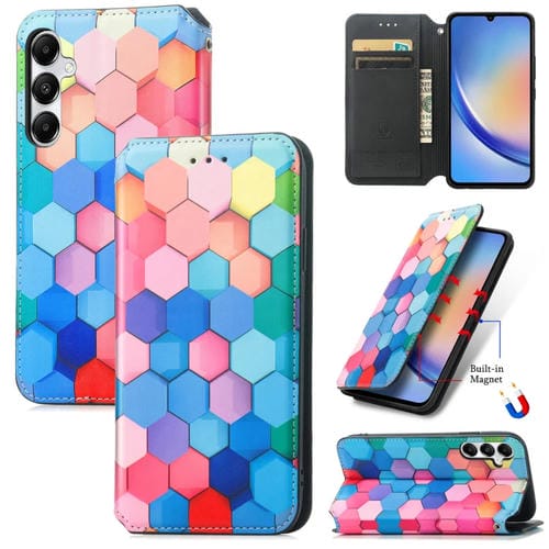 Funda de Cuero Caseneo para Samsung Galaxy A35 5G Magnética Colorida (Cubo Colorido)