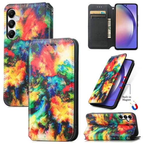 Funda de Cuero Caseneo para Samsung Galaxy A55 5G Magnética Colorida (Nube Colorida)