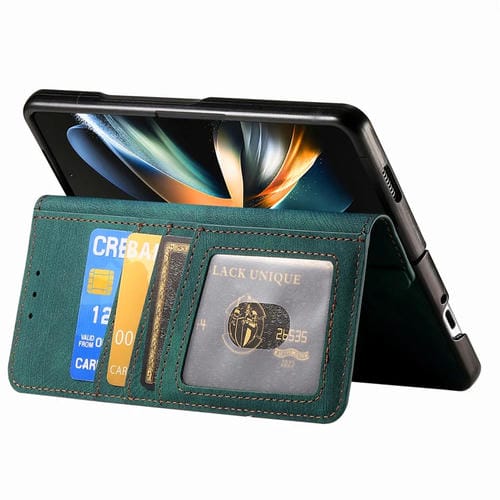 Funda para Samsung Galaxy Z Fold4 Retro Magsafe Cuero con Billetera y Cremallera Magnética (Verde)