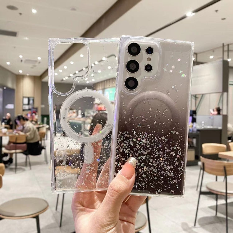 Funda híbrida de TPU transparente con purpurina y MagSafe para Samsung Galaxy S25 Ultra 5G (morada)