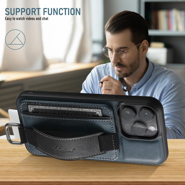 Funda para Teléfono Suteni H13 con Correa para Muñeca y Tarjetero para iPhone 16E (Azul)