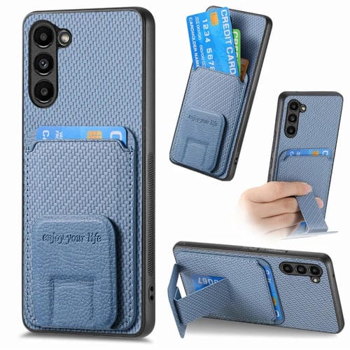 Funda para Teléfono Samsung Galaxy S20 FE Soporte Plegable Bolsa para Tarjetas Fibra de Carbono (Azul)