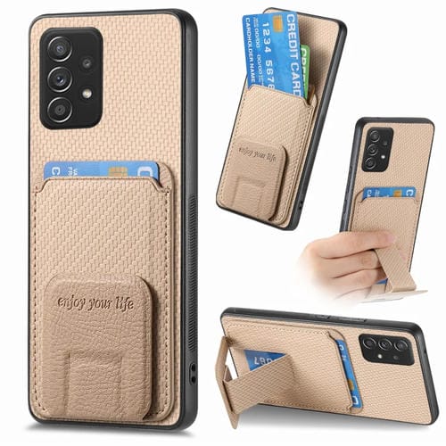 Funda para Teléfono Samsung Galaxy A33 5G con Soporte Plegable y Bolsa para Tarjetas de Fibra de Carbono (Caqui)
