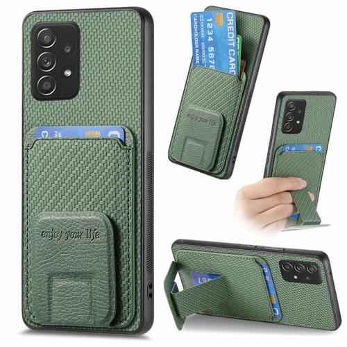Funda para Teléfono Samsung Galaxy A72 5G con Soporte Plegable y Bolsa para Tarjetas de Fibra de Carbono (Verde)