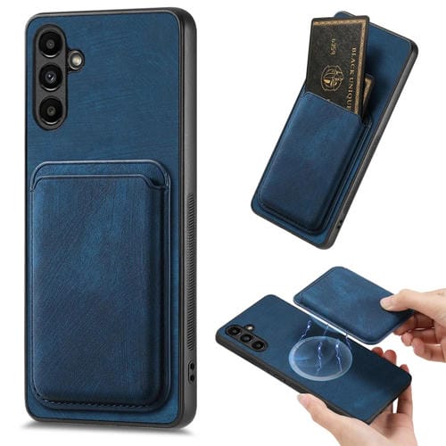 Funda de Teléfono Samsung Galaxy A54 5G Magnética con Bolsa de Tarjeta Cuero Retro (Azul)