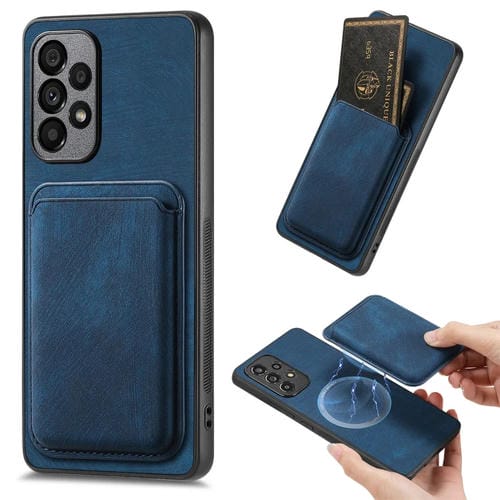 Funda de teléfono Samsung Galaxy A23 Magnética con Bolsa de Tarjeta de Cuero Retro (Azul)
