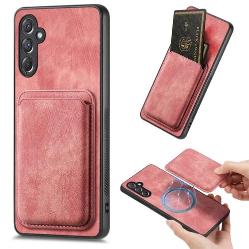 Funda de Teléfono Samsung Galaxy A15 Magnética con Bolsa de Tarjeta Cuero Retro (Rosa)