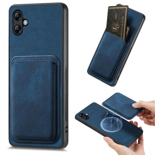 Funda de teléfono Samsung Galaxy A04E magnética con bolsa de tarjeta de cuero retro (Azul)