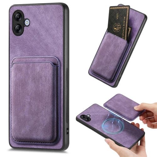 Funda de Teléfono Samsung Galaxy A04 Magnética con Bolso de Tarjeta de Cuero Retro (Púrpura)