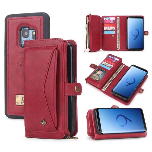 Funda para Samsung Galaxy S9 con Billetera y Cremallera Multifuncional (Rojo)