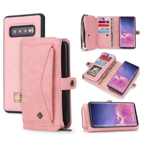 Funda para Teléfono Samsung Galaxy S10 Cuero con Billetera y Cremallera Multifuncional (Rosa)