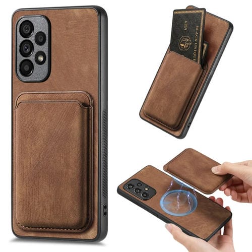 Funda de Teléfono Samsung Galaxy A52 Magnética con Bolso de Tarjeta de Cuero Retro (Marrón)