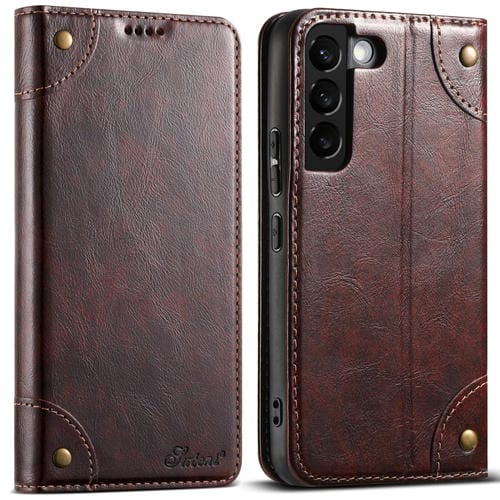 Funda para Samsung Galaxy S22+ 5G Suteni Cuero Textura Becerro Barroca con Hebilla (Marrón)