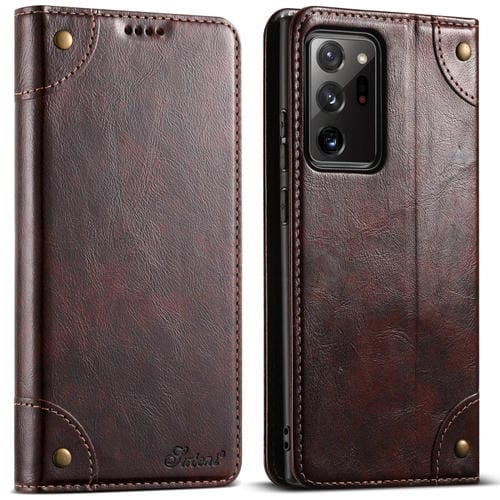Funda para Teléfono Suteni Samsung Galaxy Note20 Ultra Cuero con Hebilla y Textura de Becerro (Marrón)