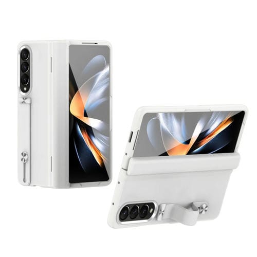 Funda para Teléfono Plegable Samsung Galaxy Z Fold4 Cuero Granulado con Soporte para Pulsera (Blanco)
