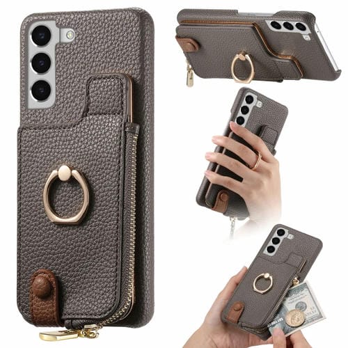 Funda para Teléfono Samsung Galaxy S22 + 5G Litchi Leather Oil Edge Ring Zipper Wallet (Gris)