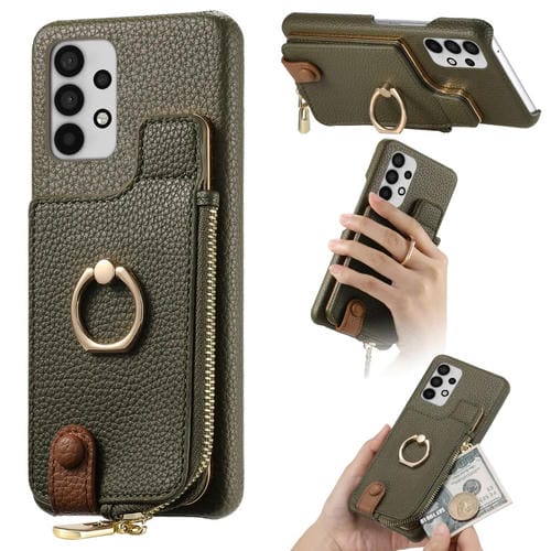 Funda para Samsung Galaxy A33 5G Litchi Leather Oil Edge Ring Zipper Wallet Back (Verde)