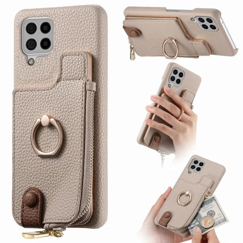 Funda para Samsung Galaxy A12 5G Litchi Leather Oil Edge Ring Zipper Wallet Back (Blanco)