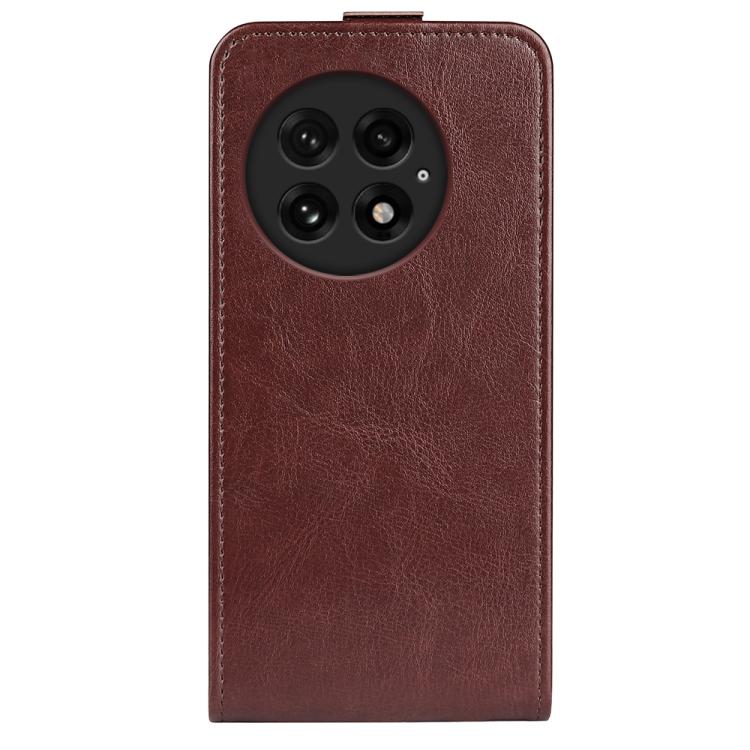 Funda de Cuero con Tapa Vertical Única Textura R64 para OnePlus 13 (Marrón)