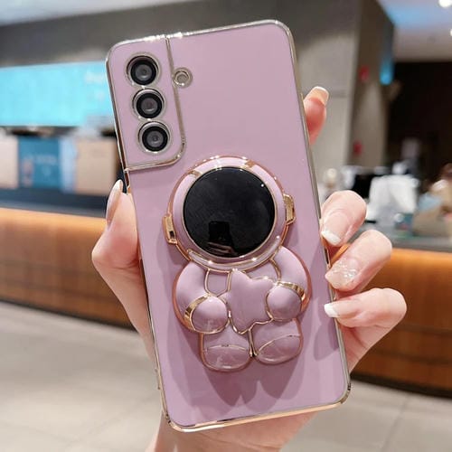 Estuche para teléfono Samsung Galaxy A15 5G Embrace Stars con soporte para Astronauta Galvanizado (Púrpura)