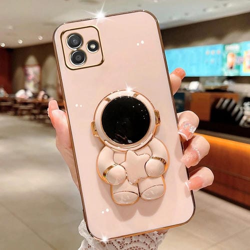 Estuche para Teléfono Samsung Galaxy A04 Embrace Stars con Soporte Astronauta Galvanizado (Rosa)